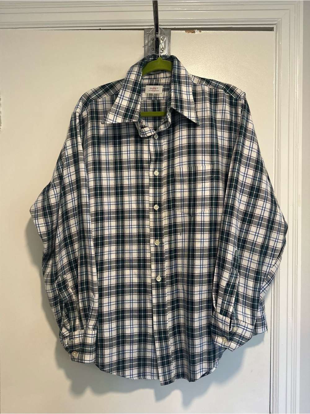VTG 90s GANT Sz:L Point Collar Country Club Check Casual Plaid Button Down Shirt